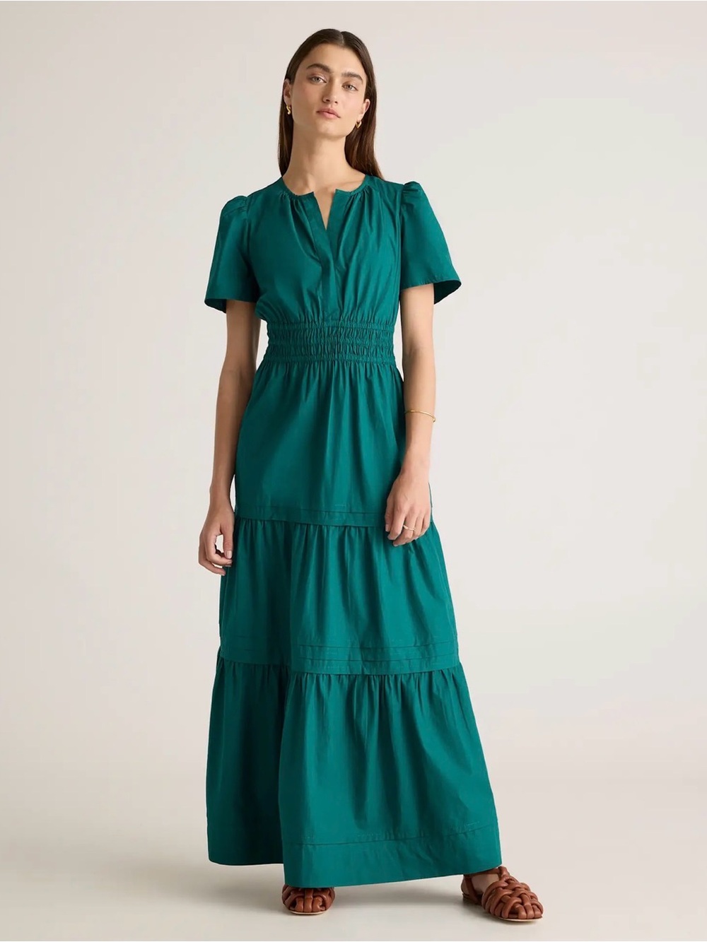 Quince Women’s 100% Organic Cotton Poplin Tiered Garden Green Maxi Dress Size L - Picture 10 of 10